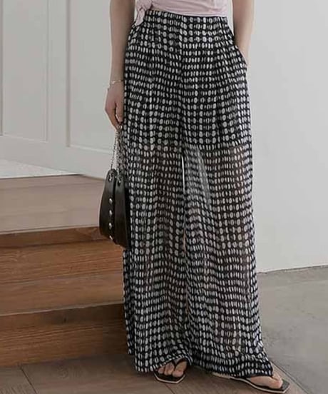 high waist dot chiffon wide pants　FL2142