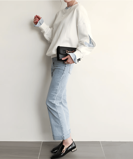 【即納品】striped frill layered sweatshirt top /2color　FL2660