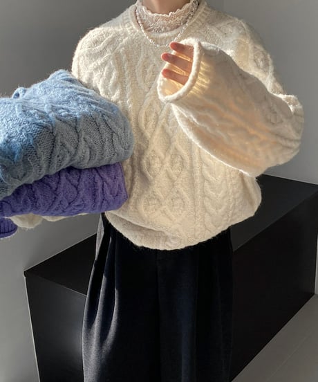 cable knit volume sleeve knit /3color　FL3129