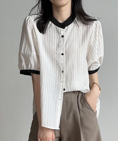 contrast collar striped shirt　FL2176