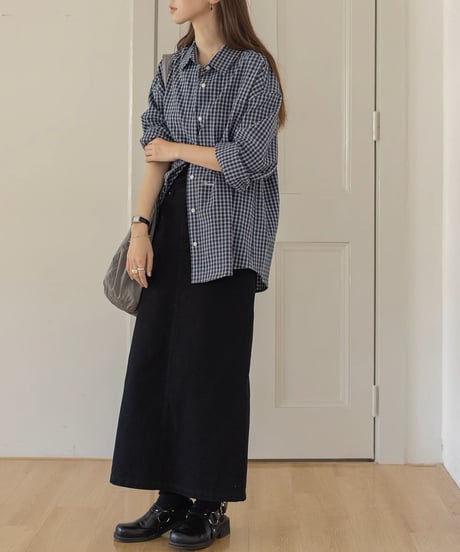 cotton narrow maxi skirt /2color　FL3318