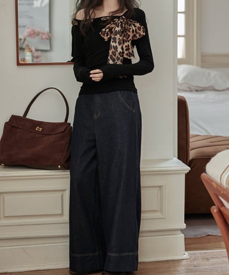 high waist straight denim pants　FL2936