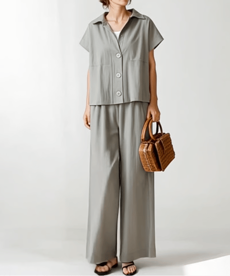 gray relaxed wide pants setup　FL3584