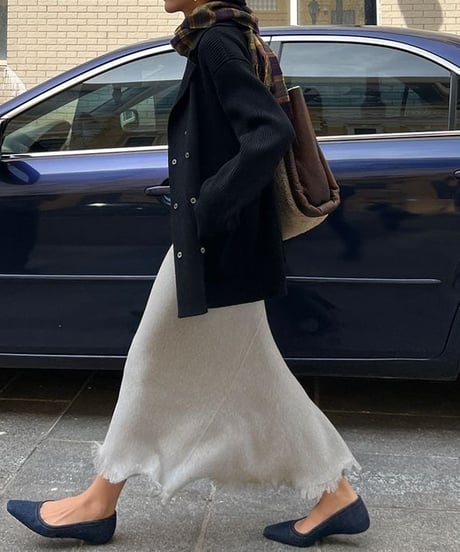 fringe hem long skirt /2color　FL2684