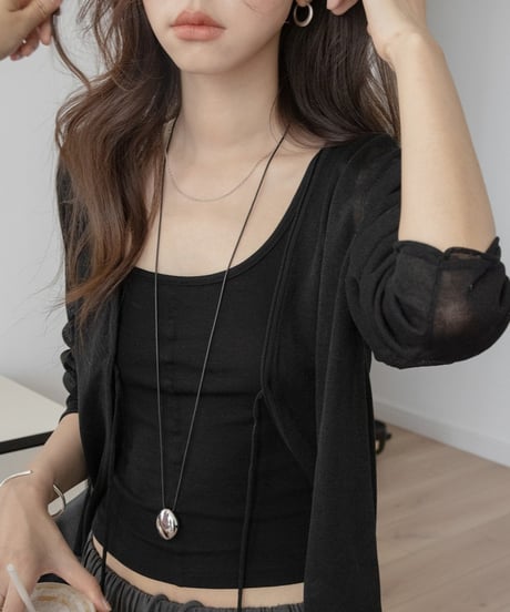 drawstring sheer knit cardigan /4color　FL3293