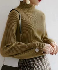 button sleeve high neck knit　FL2666