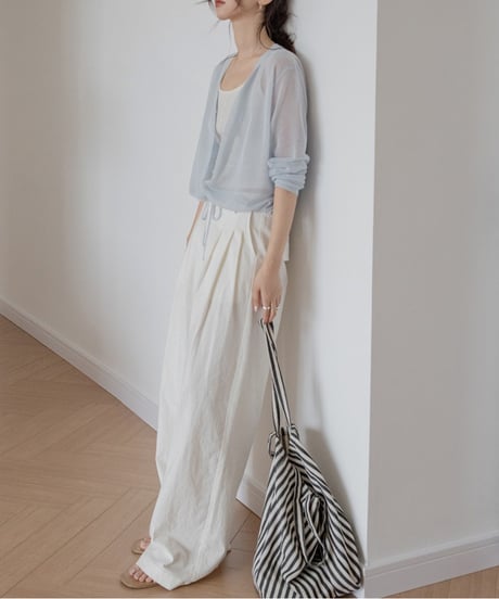front drawstring sheer cardigan /4color　FL3241