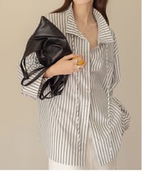 linen blend wide sleeve striped shirt /2color　FL3312