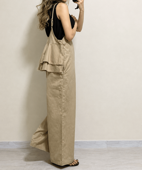 back ruffle wide leg overalls /3color　FL3652