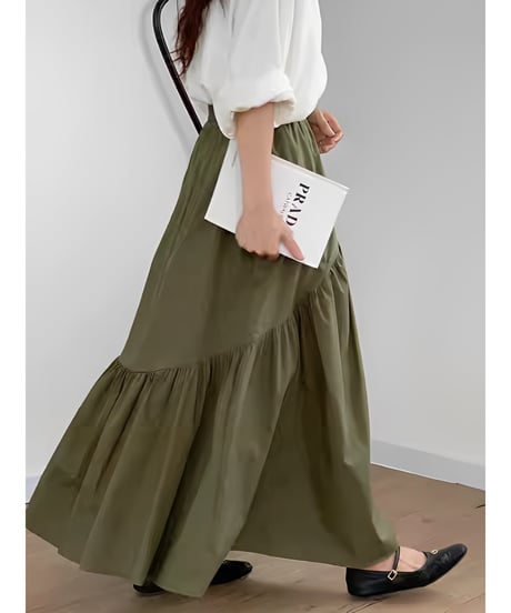 gathered maxi skirt /4color　FL2474