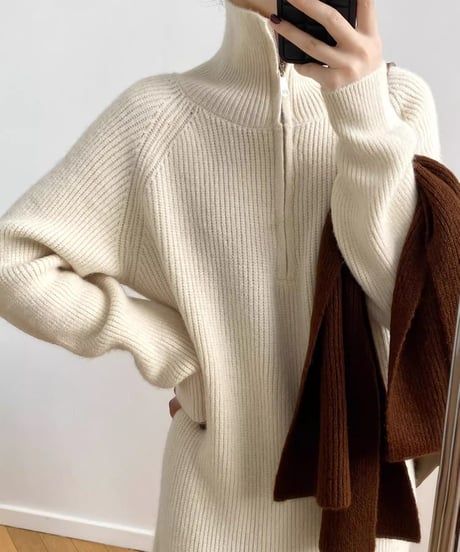 half zip long knit op /4color　FL2830