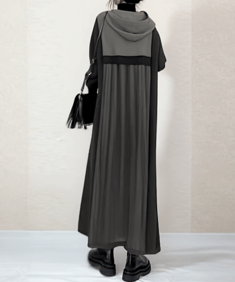 hooded color block long dress / 3color　FL3565