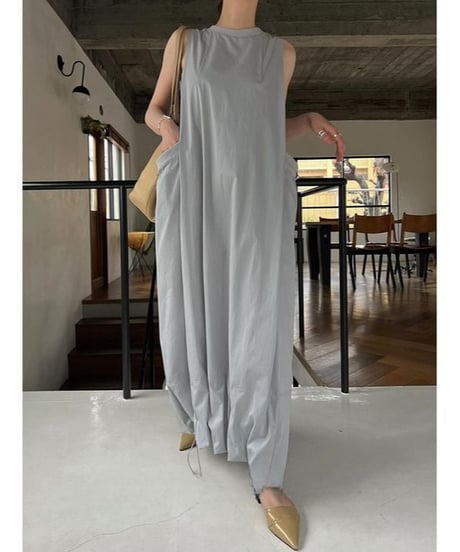 drawstring hem sleeveless one-piece /2color　FL3613