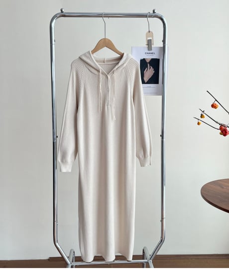 hooded long knit dress /6color　FL3054