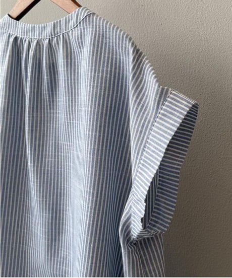collarless blue striped shirt　FL3355