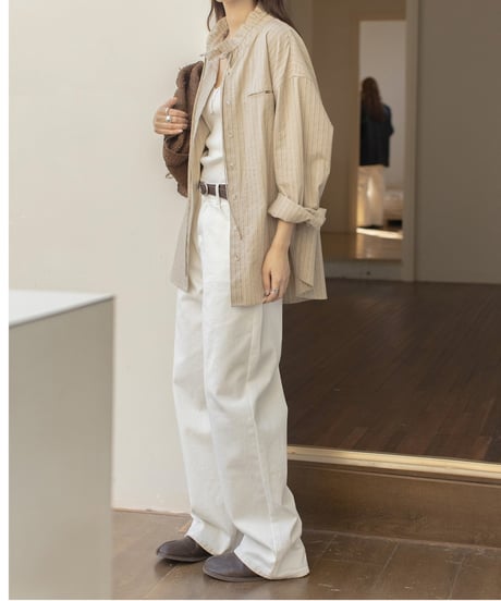 linen blend wide sleeve striped shirt /2color　FL3312