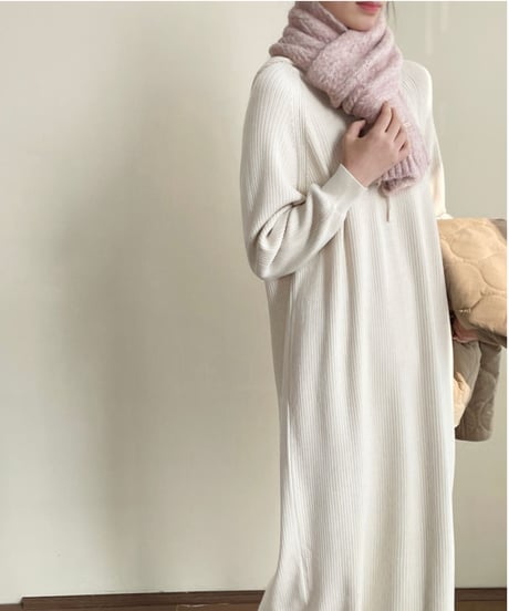 hooded long knit dress /6color　FL3054