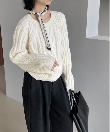 round neck pullover cable knit /6color　FL3124