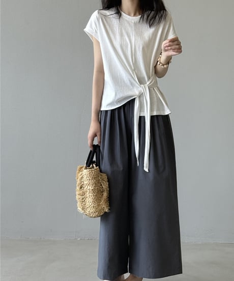 side tie drape front cotton tshirt/2color　FL3649