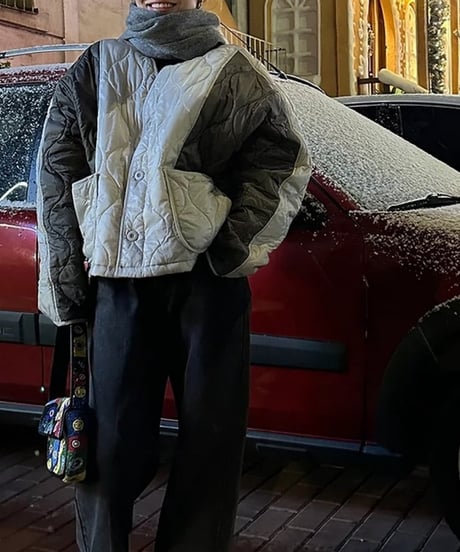 two tone quilted jacket /2color 　FL2558