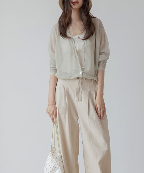 front drawstring sheer cardigan /4color　FL3241