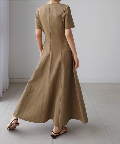 v-neck half sleeve flared dress　FL2149