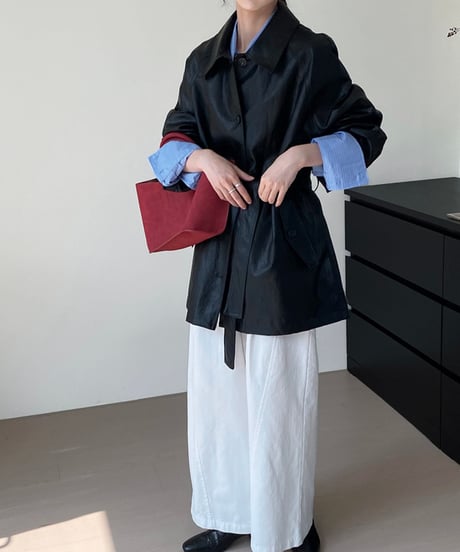 pu leather waist-belt coat /2color　FL2797