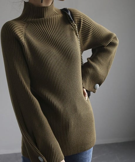 button sleeve high neck knit　FL2666