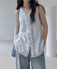 lace stripe vest blouse　FL3412