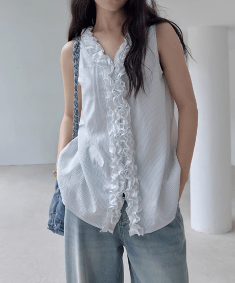 lace stripe vest blouse　FL3412