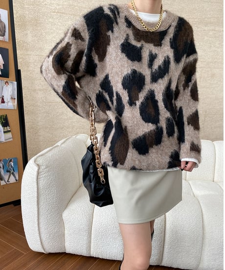leopard print knit /2color　FL3049