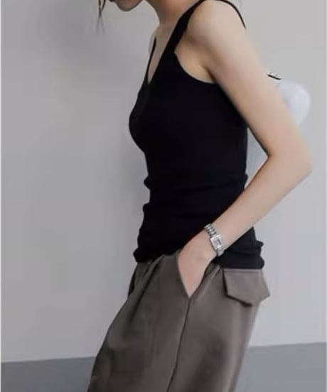 v-neck ribbed knit tank top /5color　FL3442