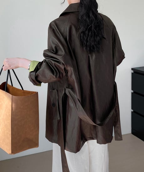 pu leather waist-belt coat /2color　FL2797