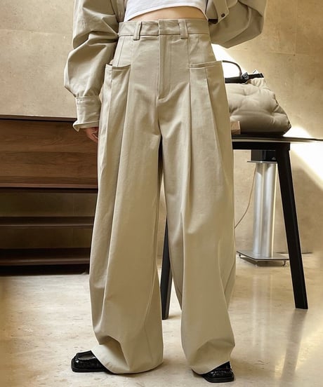 tucked wide leg pants /2color　FL3226