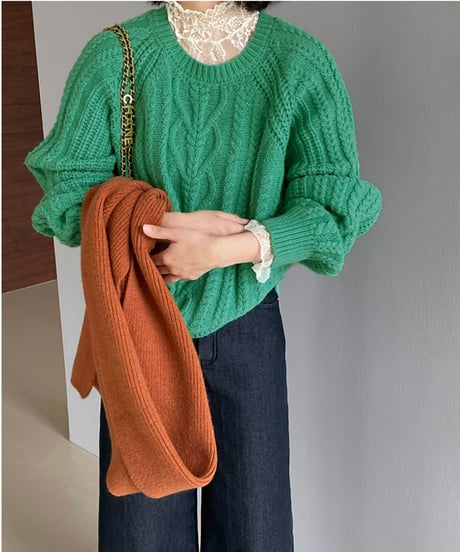 round neck pullover cable knit /6color　FL3124
