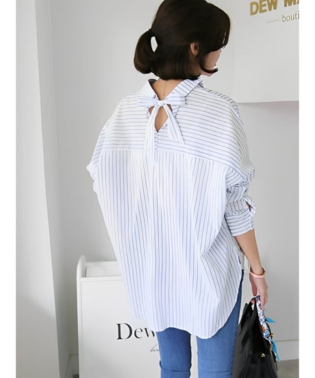 back ribbon striped shirt /2color　FL2056