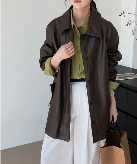 pu leather waist-belt coat /2color　FL2797