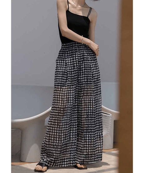 high waist dot chiffon wide pants　FL2142