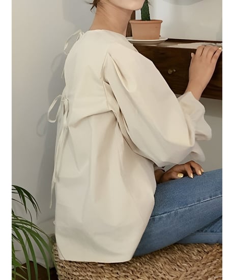 puff sleeve ribbon blouse　FL2475