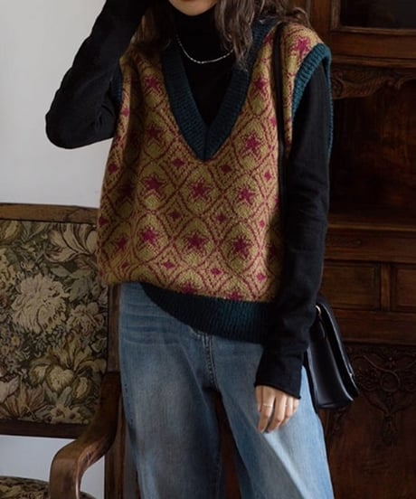 retro vneck vest　FL2897