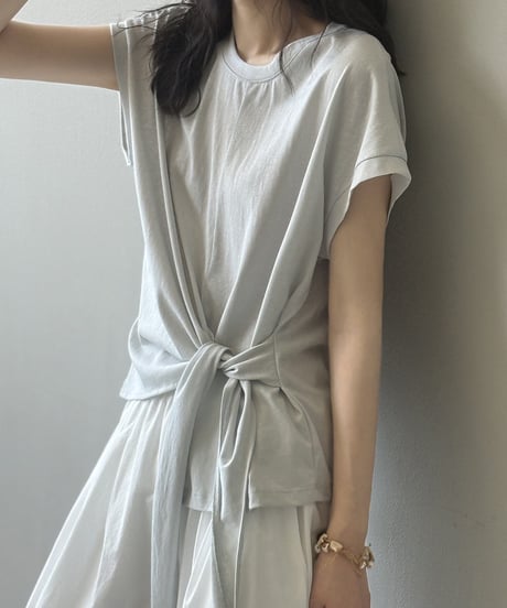 side tie drape front cotton tshirt/2color　FL3649