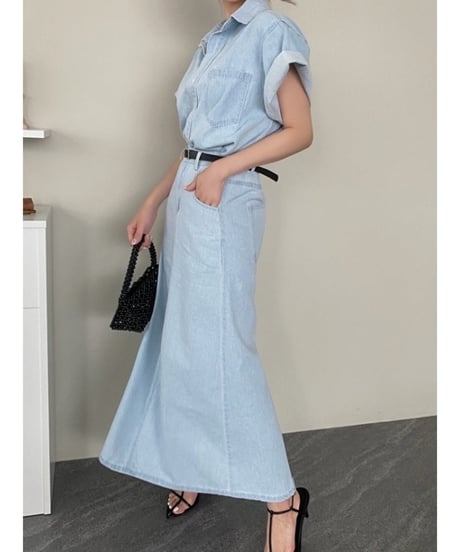 French sleeve denim set up /2color　FL2445