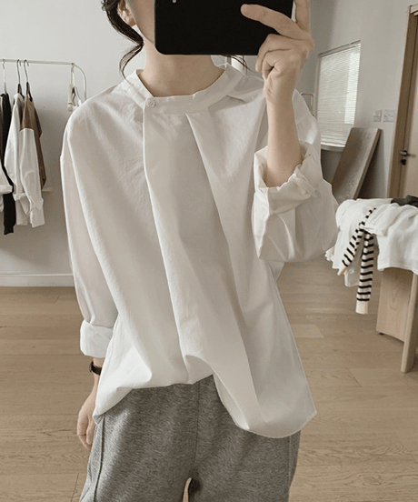 stand collar tuck blouse /4color　FL3582