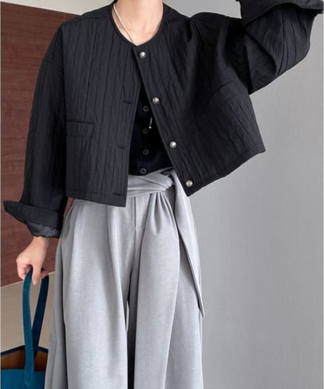 baloon slevve stripe textured blouson /2color　FL2672