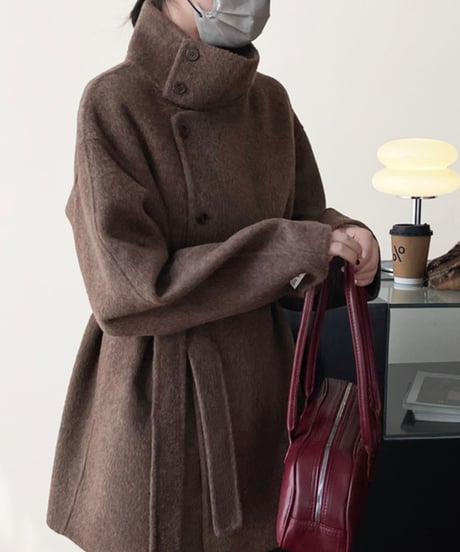stand collar wool coat w/waist belt /2color　FL3074