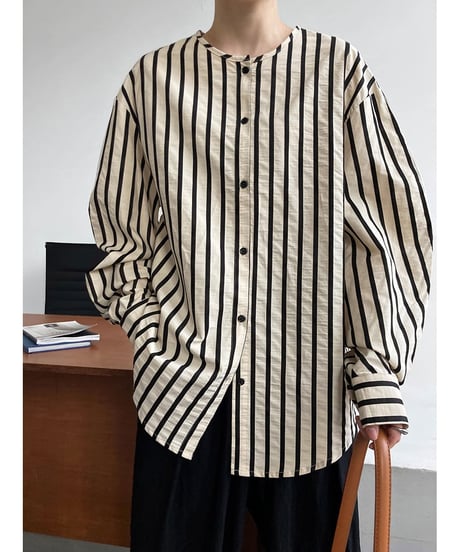 no-collar striped shirt　FL2465