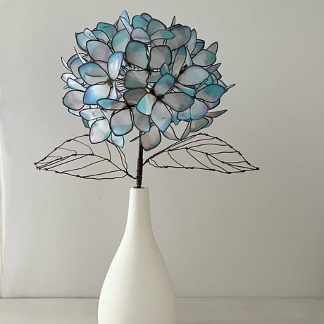 ワイヤーレジンアート『青い花のリース』壁掛け オマケ台紙付き