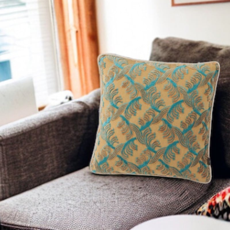 クッションカバー 45×45 フェザー イエロー | NAKAYA KINKAZAN TEXTILE