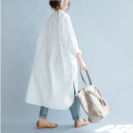 light cotton long shirt dress　un1853