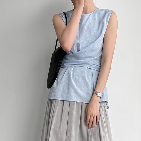 wrap design peplum sleeveless blouse　/2color　un2044